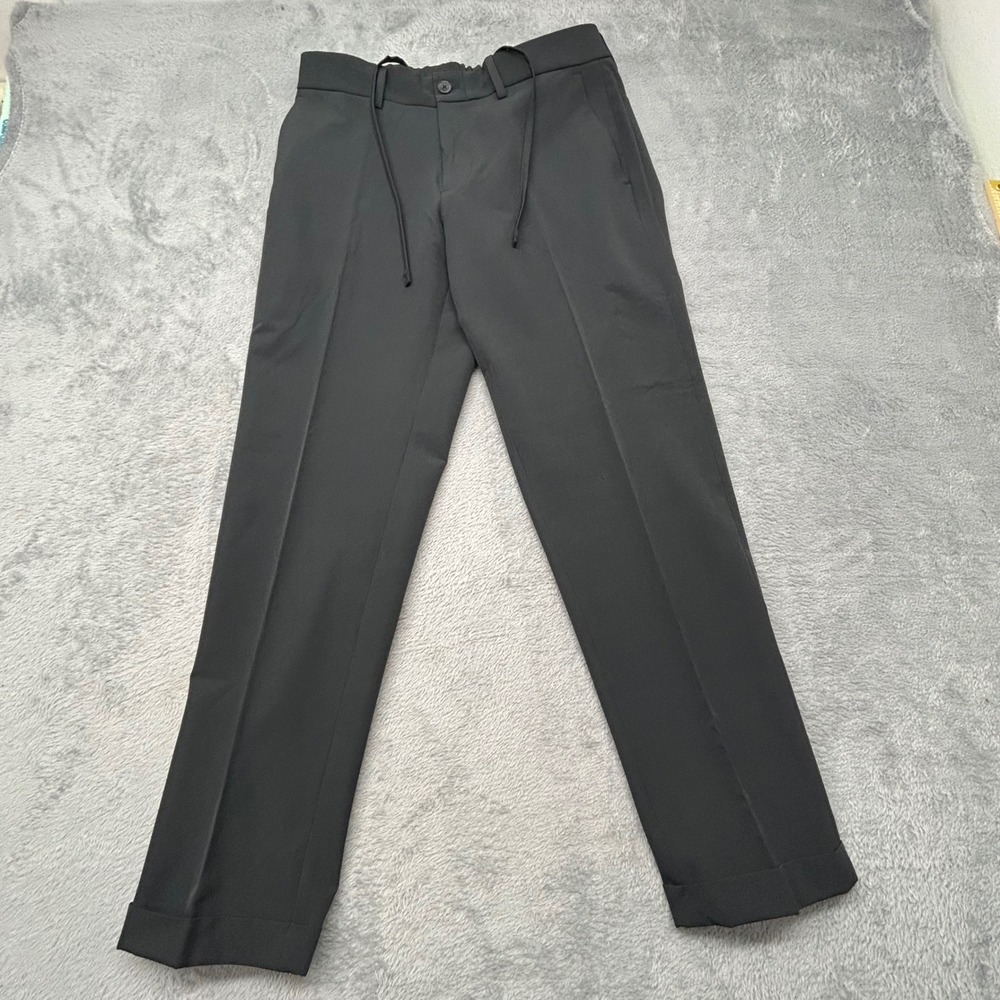 Kenneth Cole Reaction Mens Stretch Slim Fit Dress Pants Black 32x30 Drawstring
